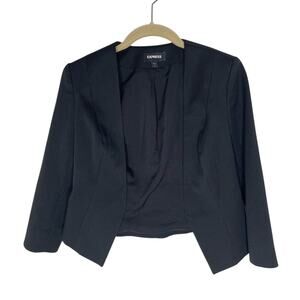 Express Women's Black Collarless Cutaway 3/4 Sleeve Cropped Blazer Size 0 Y2K